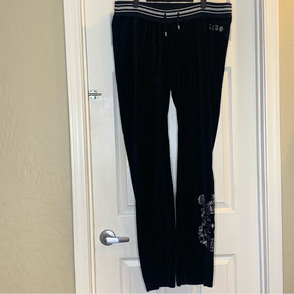 BCBG MAXAZRIA Black Velour Embellished Pull On Lounge Pants Size XL Maternity